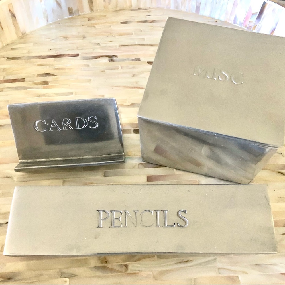 Pottery Barn Set of 3 Metal Desk Accessories vtg
